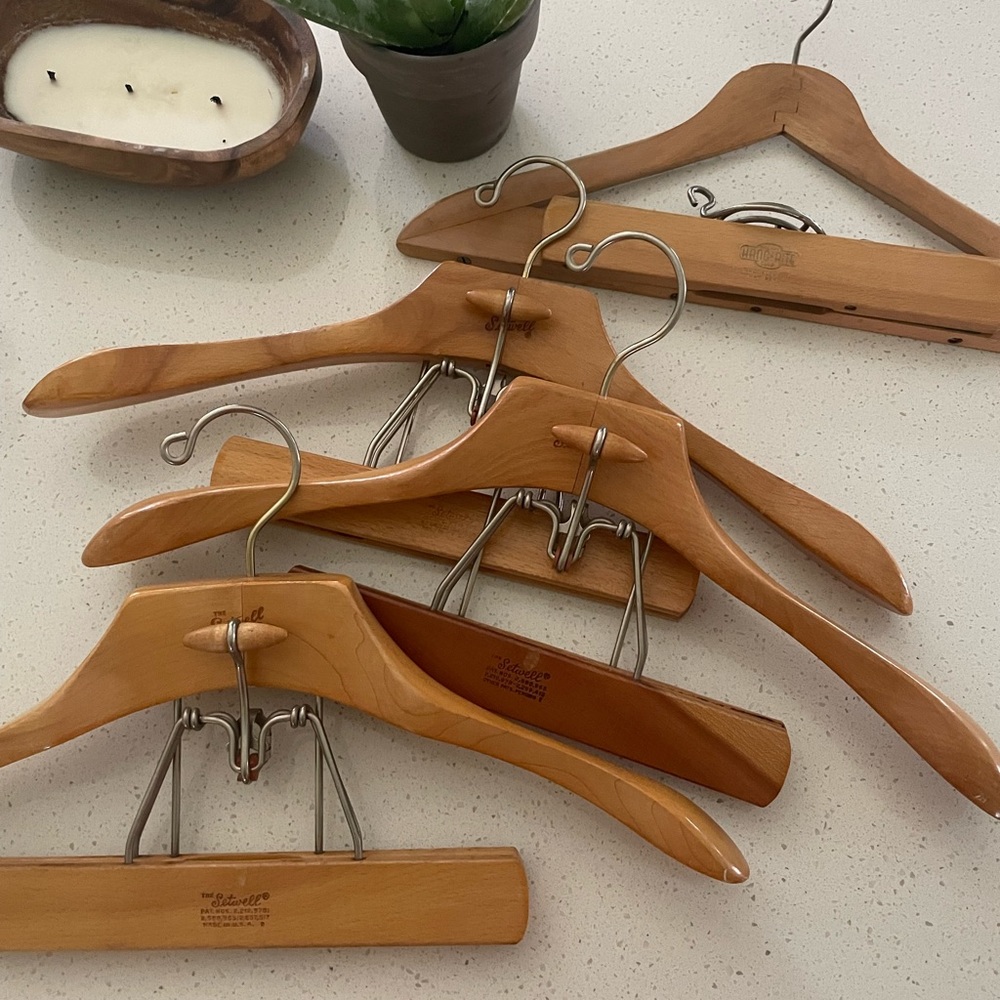 Lot of 3 “The Setwell” and 1 “Hang-Rite” wooden suit hangers